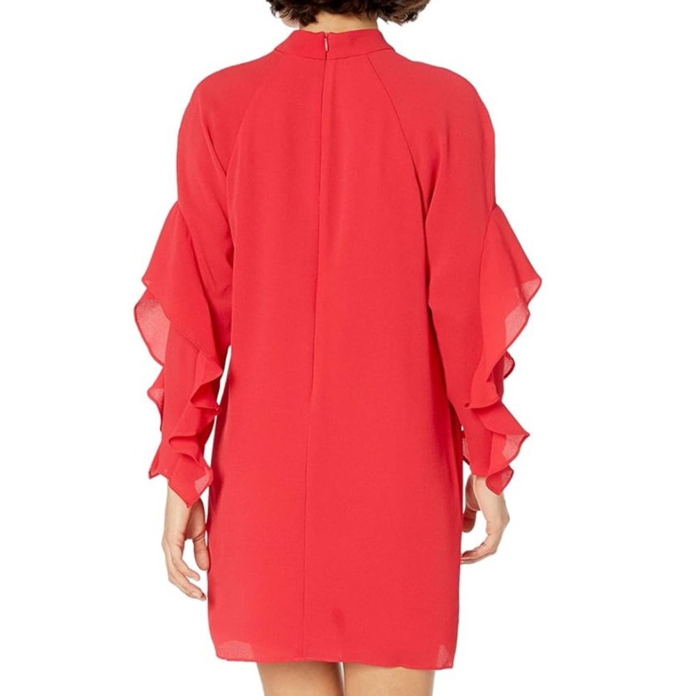 Maggy London Dress Red Long Sleeve Ruffle 2 - Picture 2 of 5